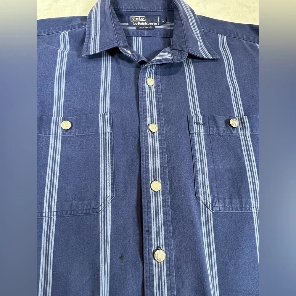 Polo Ralph Lauren Large 100% Cotton Vintage Heavy Shirt Jacket Metal Buttons